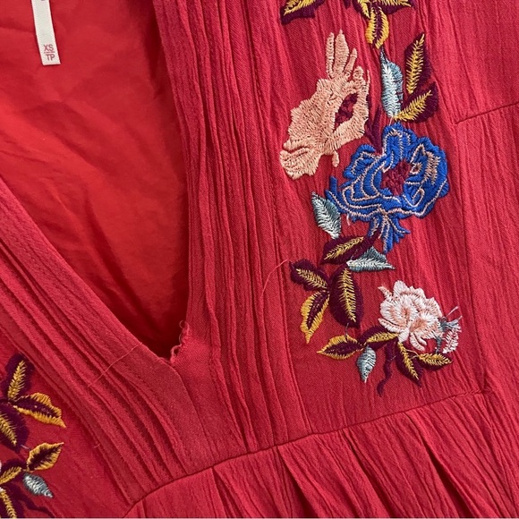 Free People Coral Red Embellished Long Sleeve Mini Dress Boho Festival Vacation - Picture 9 of 9